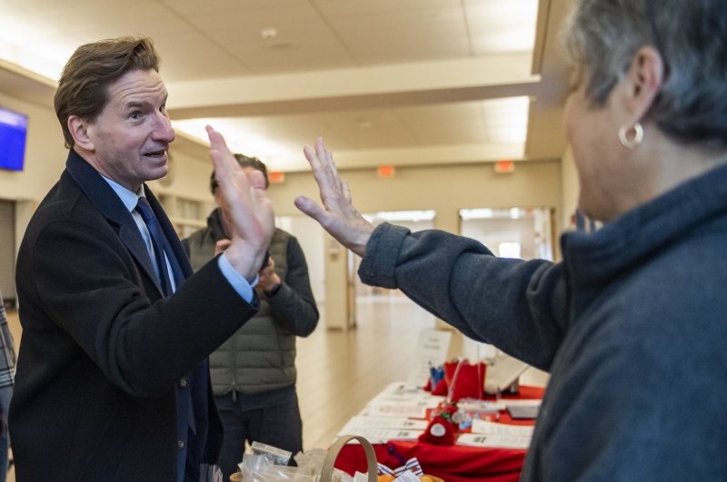 Democratic presidential candidate and Minnesota Representative Dean Phillips greets voters during the New Hampshire Primary in January. Phillips lost the primary to a write-in campaign on behalf of President Joe Biden. File photo by Amanda Sabga/UPI