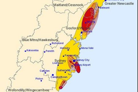 Sydney was one of several regions in eastern Australia under a severe weather warning on Monday. Image courtesy of Bureau of Meteorology, New South Wales/X