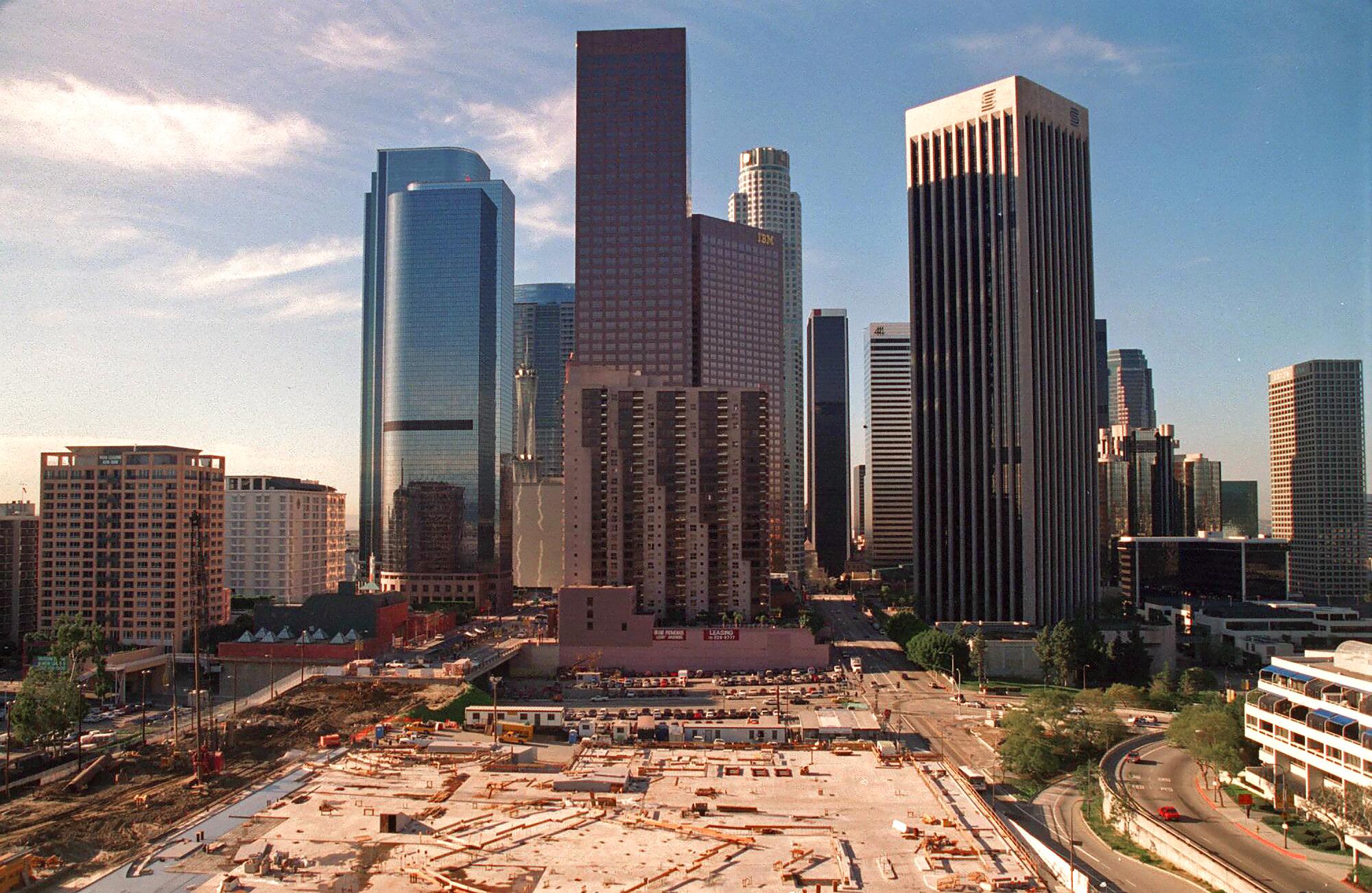 The construction site for Disney Hall in 1995.