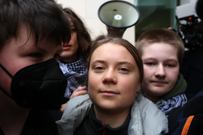 Swedish environmental activist Greta Thunberg was cleared of a public order offense Friday after the judge declared the condition police placed on her was "so unclear that it is unlawful." The campaigner was arrested in October 2023 while protesting outside the Energy Intelligence Forum. File Photo by Andy Rain/EPA-EFE