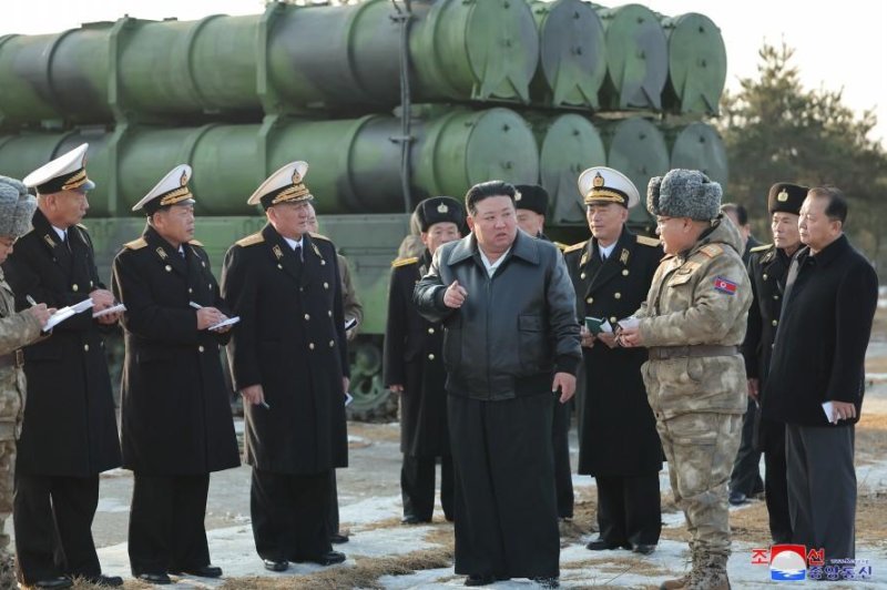 North Korean leader Kim Jong Un oversaw the launch of a new surface-to-sea missile and gave instructions to bolster military strength near maritime borders, state-run media reported Thursday. Photo by KCNA/UPI