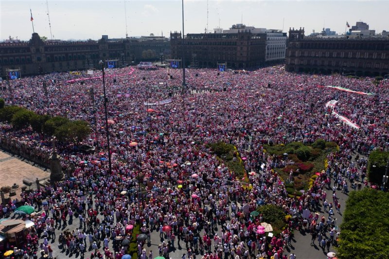 An aerial view showing thousands of people on the esplanade of the Zocalo de Mexico City, Mexico, in 2023. Water officials say the city is facing an impending water crisis that could leave taps in the city of 22 million people dry. EPA-EFE/Madla Hartz