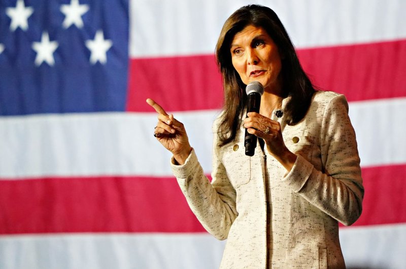 Republican presidential hopeful former Gov. Nikki Haley addresses a crowd of supporters at the Embassy Suites in North Charleston, S.C., in January. The former U.N. ambassador and South Carolina governor vowed to stay in the race until Super Tuesday. Photo by Richard Ellis/UPI