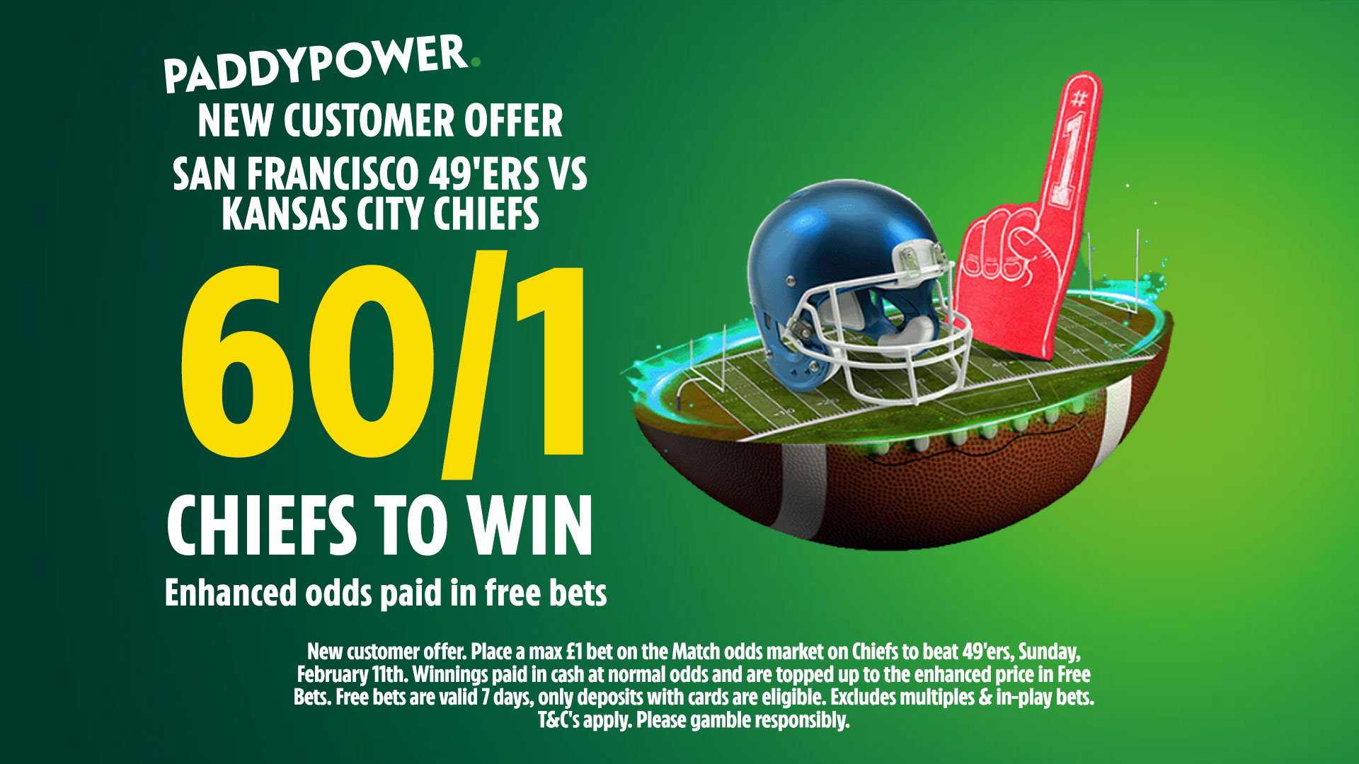 San Francisco 49ers vs Kansas City Chiefs: Get Chiefs to win Super Bowl at 60/1