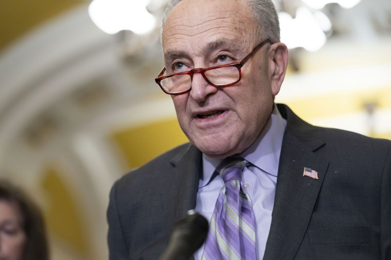 After the Senate passed a $95 billion foreign aid package early Tuesday, Senate Majority Leader Chuck Schumer, D-N.Y., said "Today, we send a clear bipartisan message of resolve to our allies in NATO." Photo by Bonnie Cash/UPI