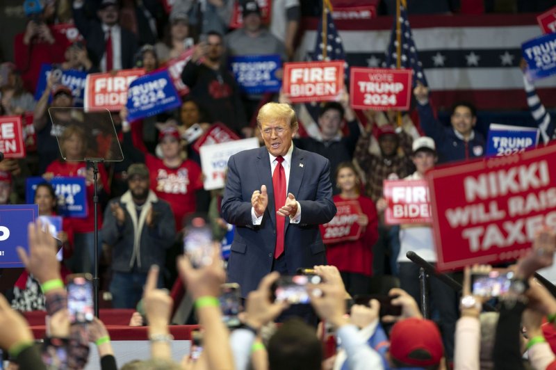 Former president Donald Trump, shown after a "Get Out and Vote" campaign rally at the Winthrop Coliseum in Rock Hill, S.C., Friday, is expected to give the keynote address at the Conservative Political Action Conference on Saturday. Photo by Bonnie Cash/UPI
