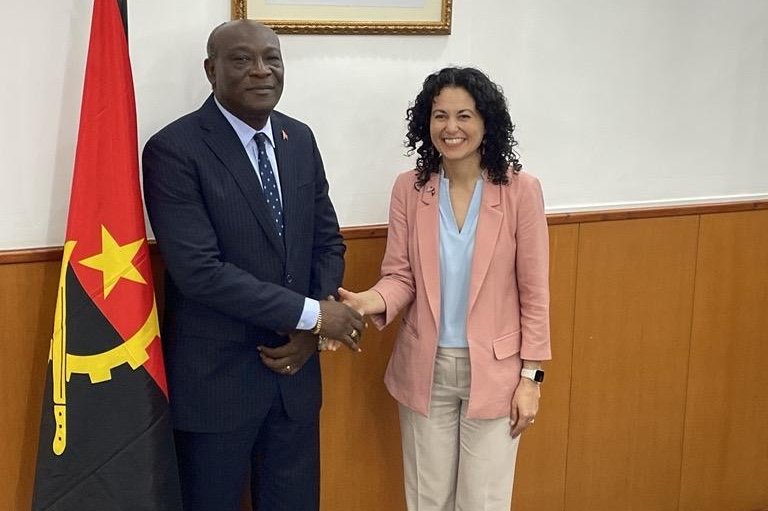 U.S. Department of Agriculture Deputy Secretary Xochitl Torres Small (R) meets with Angola's Minister of Agriculture and Forestry Antonio Francisco de Assis in Luanda during USDA's first-ever agribusiness trade mission to Angola on Monday. Photo courtesy of USDA