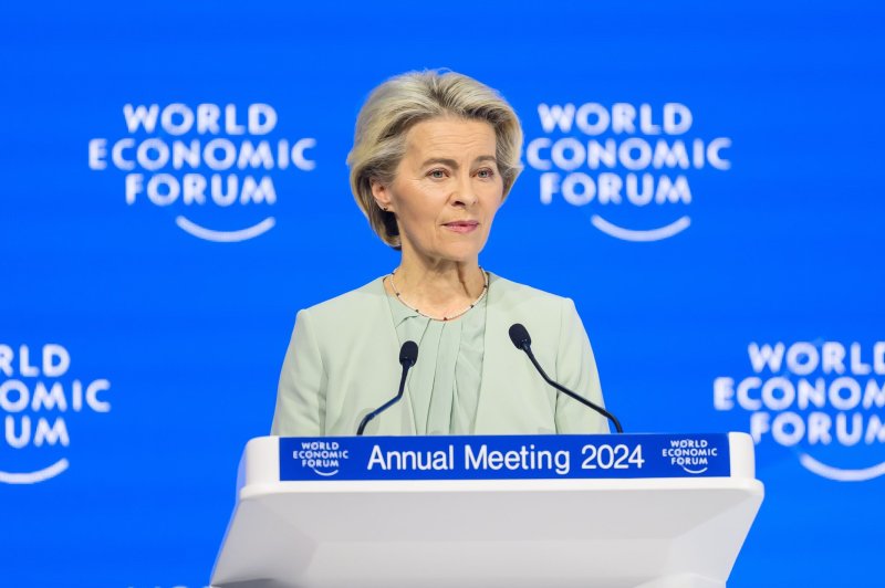 European Commission President Ursula von der Leyen told the European Parliament Wednesday they should consider using frozen Russian assets to help Ukraine. She said the illusion of peace has been shattered in Europe and declared Europe must turbocharge its defense industrial capacity in the next five years. File photo by Gian Ehrenzeller/EPA-EFE