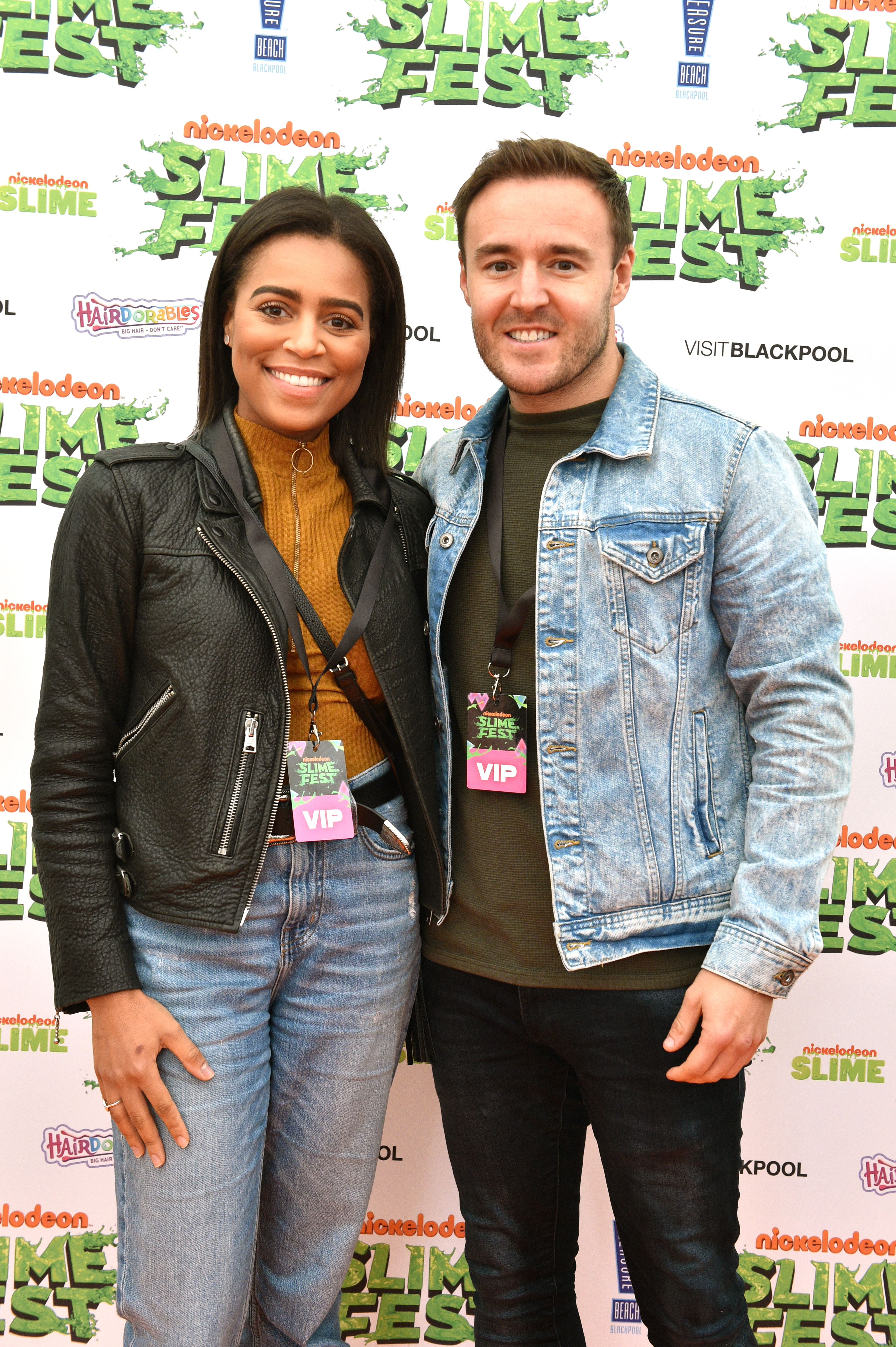 Tisha Merry and Alan Halsall attending the Nickelodoen Slimefest at Blackpool Pleasure Beach on October 19, 2019