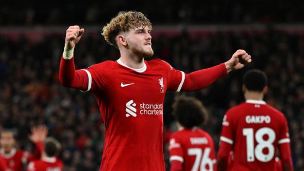 Harvey Elliott celebrates scoring a goal