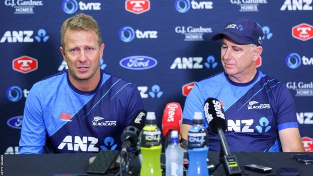 Neil Wagner (left) announced his retirement alongside Black Caps head coach Gary Stead before the first Test against Australia on Wednesday