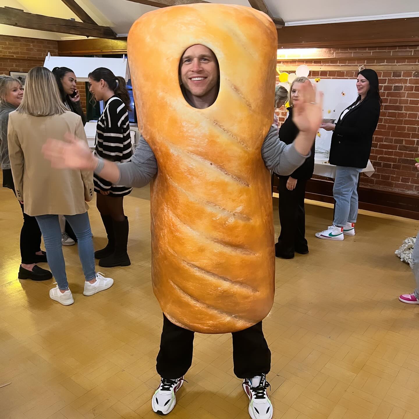 Olly Murs wore this sausage roll outfit to a Greggs-themed baby shower