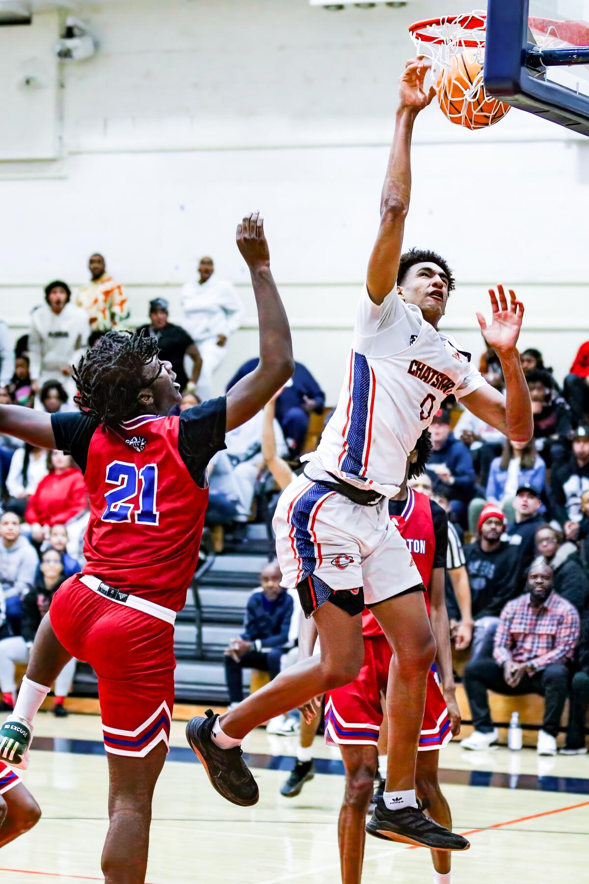 Alijah Arenas delivers a dunk for Chatsworth.