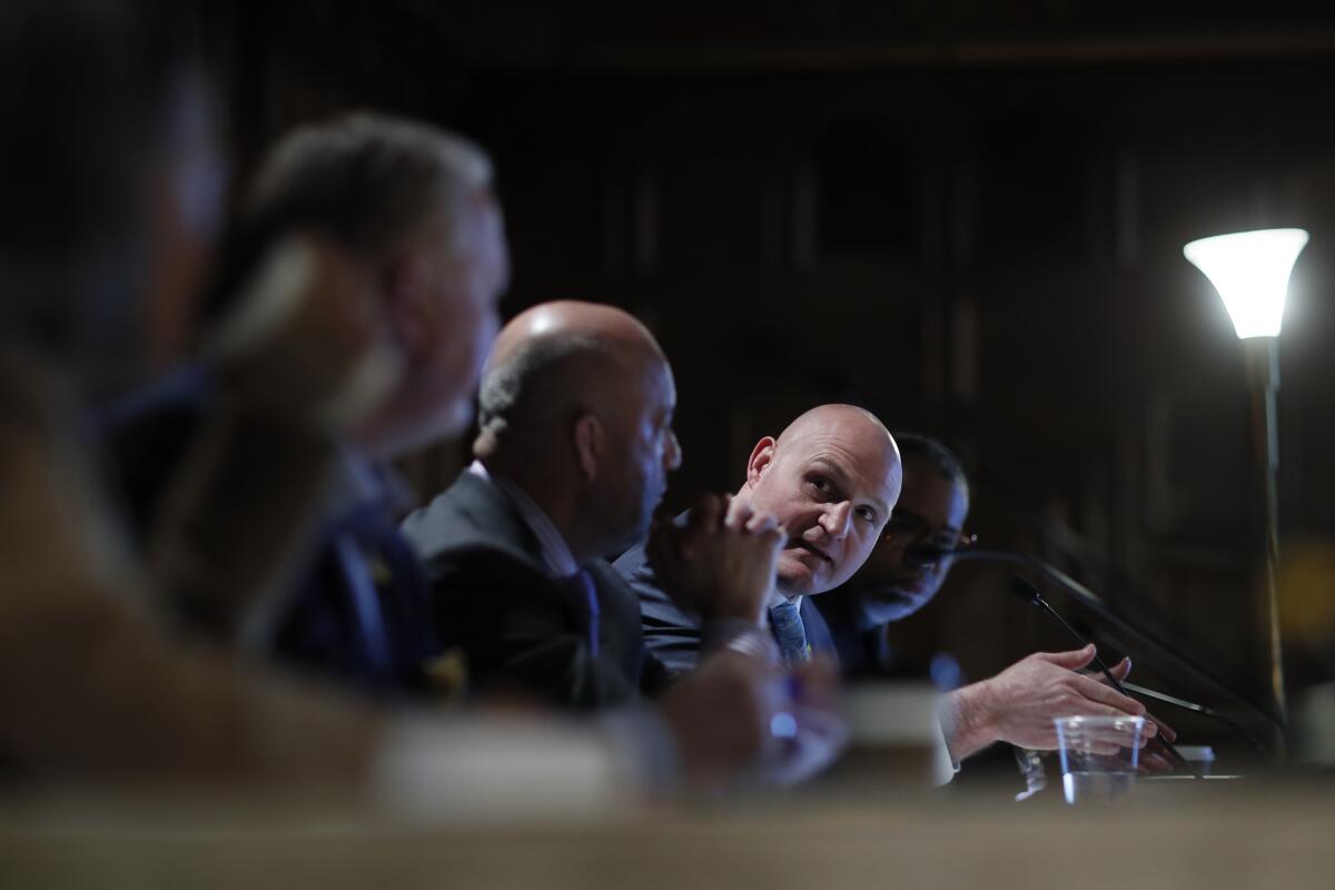 Andy Foster, executive officer of the California State Athletic Commission, attends a commission meeting.