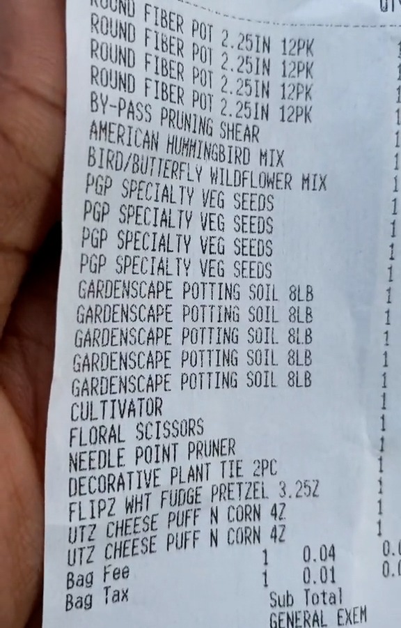 Her total, including tools and some snacks, came to under $25