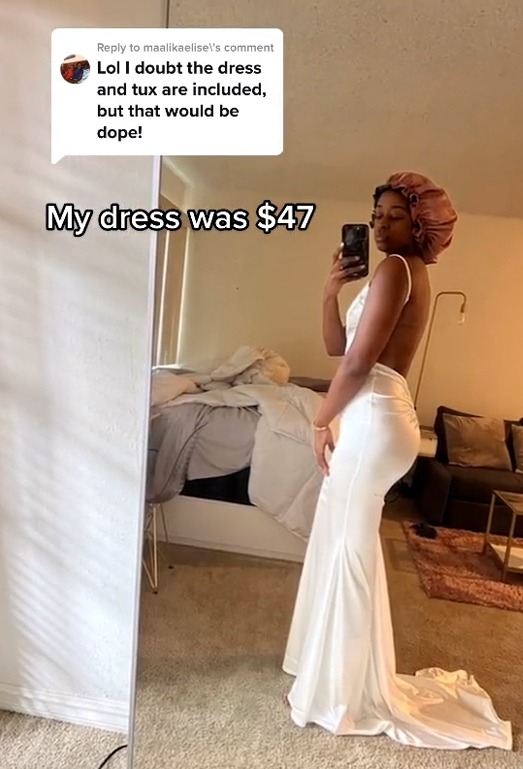 She showed off the backless floor-length silk gown she picked up for just $47