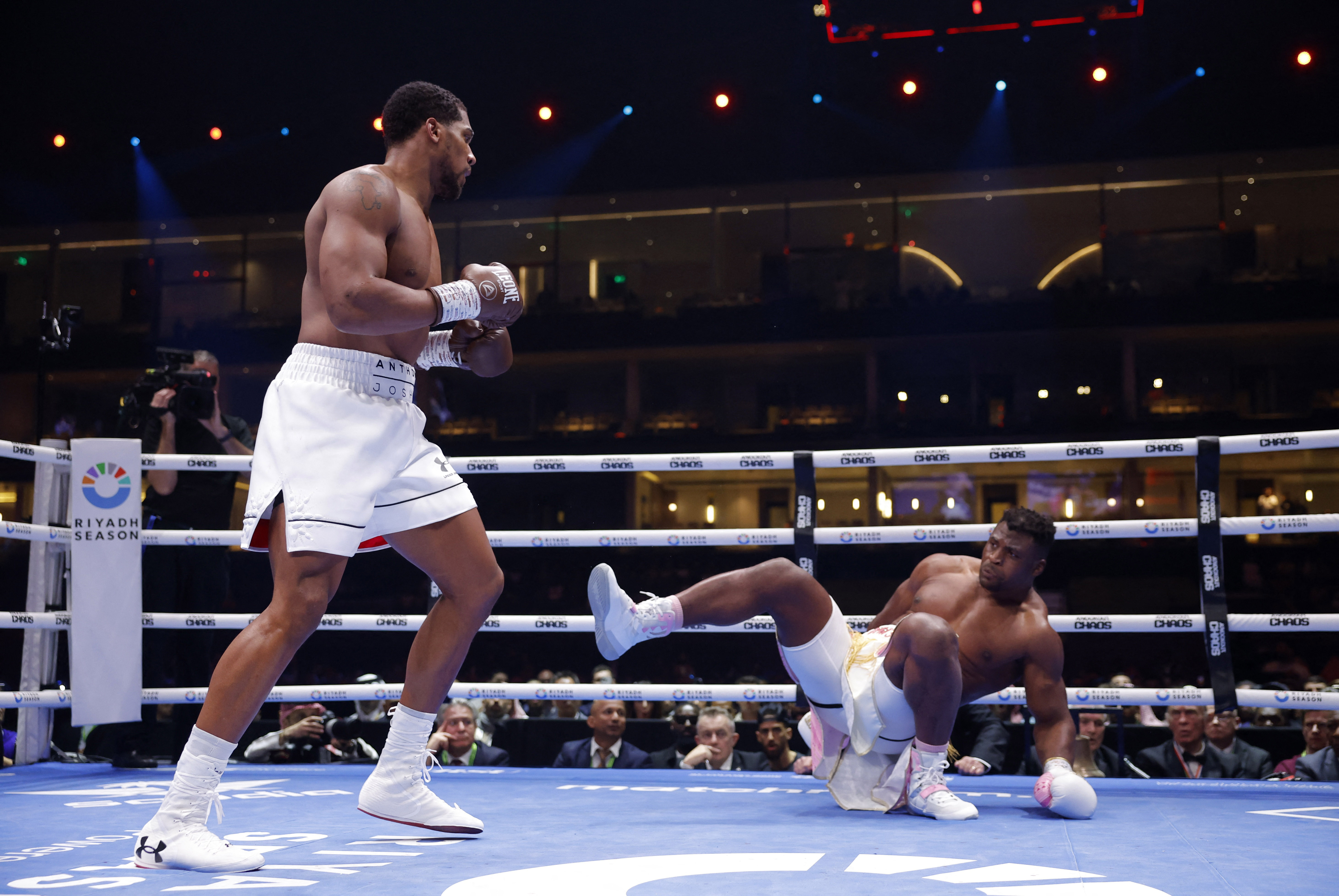 Anthony Joshua first dropped Francis Ngannou after two minutes