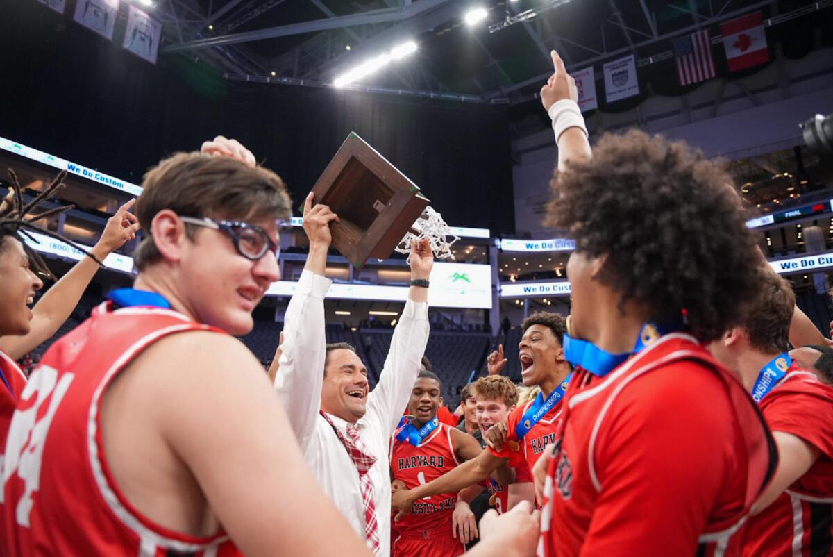 Harvard-Westlake coach David Rebibo celebrates a second straight Open Division state title.