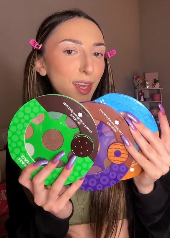 She picked up all the products in the line, including all three eyeshadow palettes