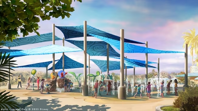 There'll be kids' areas with water attractions and fountains to play in