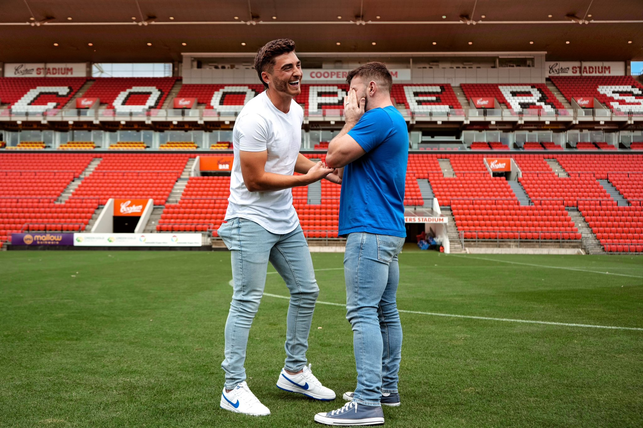 Josh Cavallo popped the question at Adelaide United's stadium