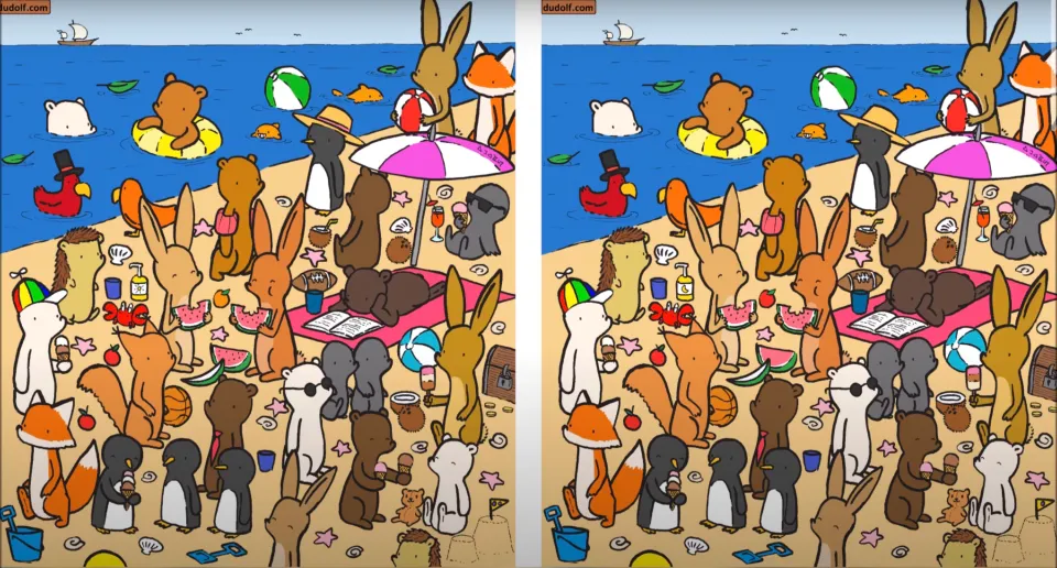 The artist challenged puzzlers to spot seven differences between two beach scenes