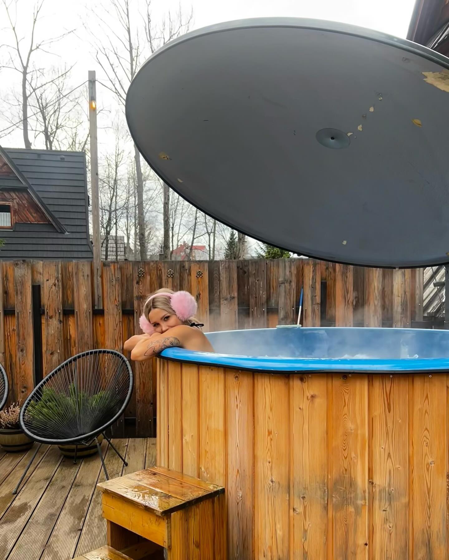 Claudia Kowalczyk relaxes in a hot-tub