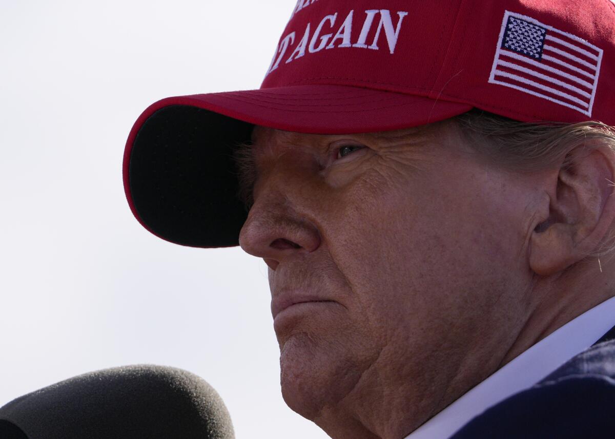 Republican presidential candidate and former President Donald Trump speaks at a campaign rally Saturday, March 16, 2024, in Vandalia, Ohio. (AP Photo/Jeff Dean)