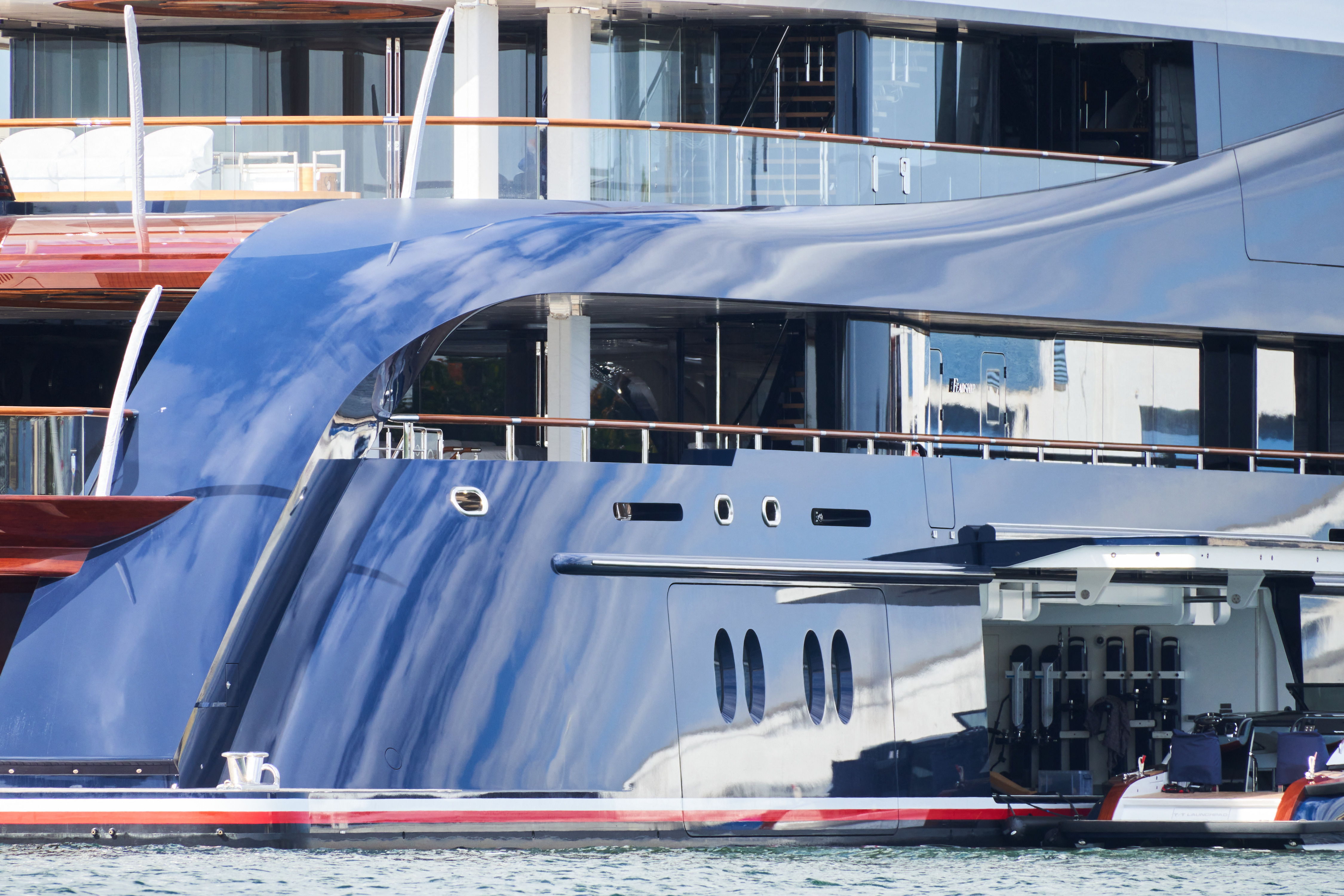 The gleaming 387ft-long vessel was seen sitting at Port Everglades in Fort Lauderdale, Florida, after pulling in earlier this week