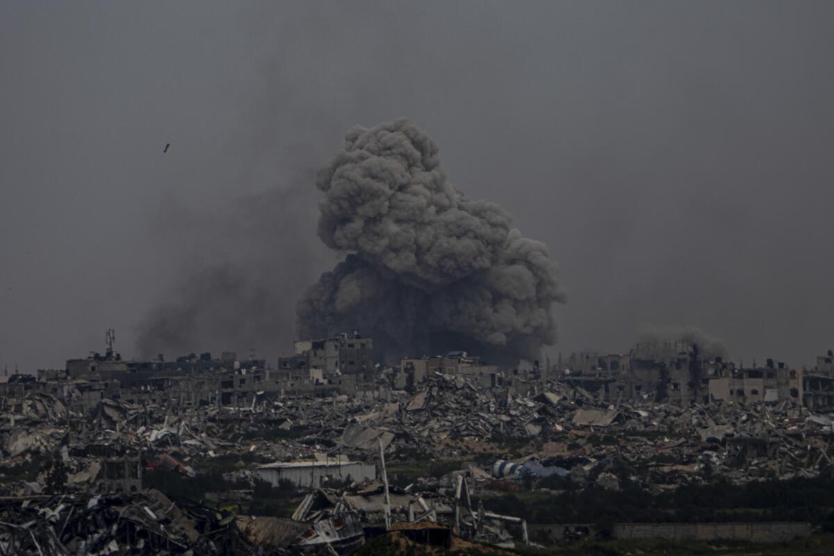 Smoke rises inside the Gaza Strip, as seen from southern Israel.