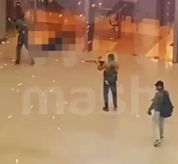 Footage showed the moment the masked gunmen stormed Crocus City Hall on Friday night