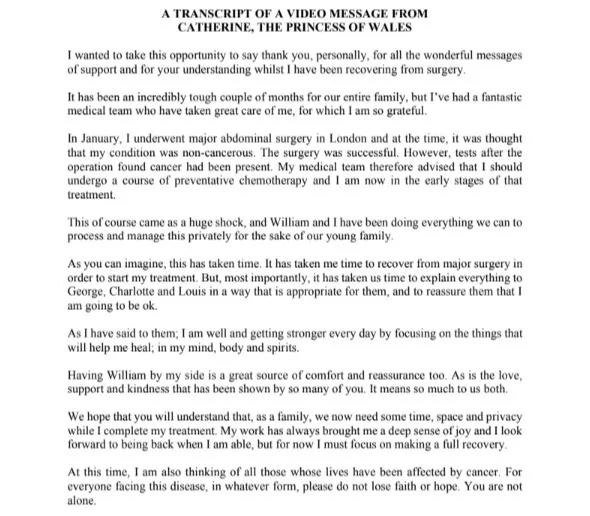 The princess' statement in full