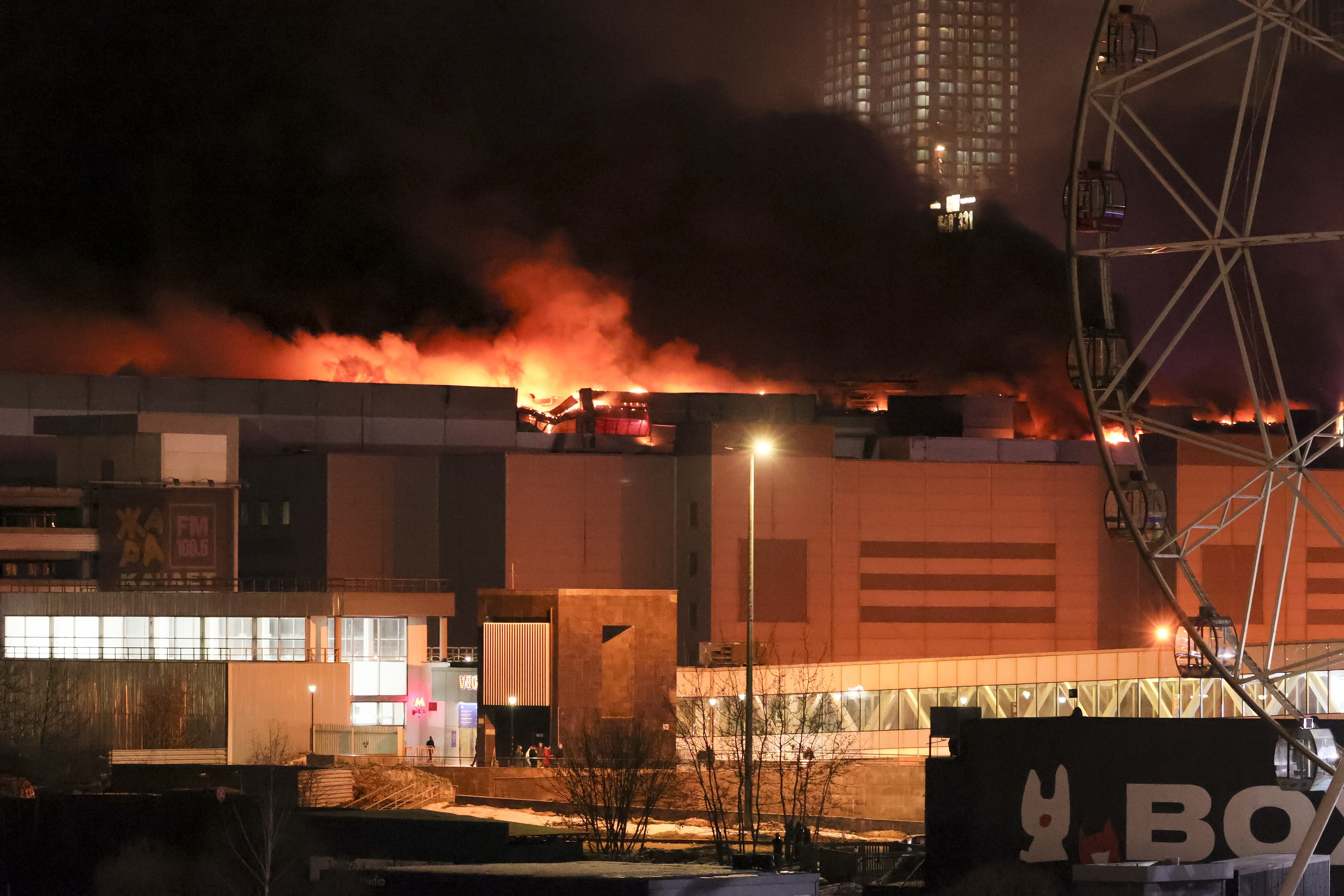 The ISIS terrorists set fire to a Moscow concert hall after storming in and unleashing gunfire