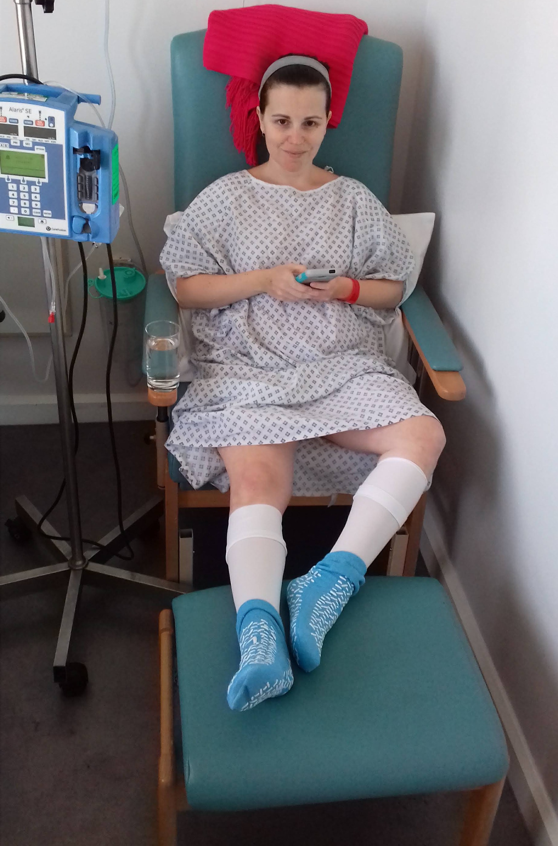 Dr Philippa Kaye in hospital during her treatment for bowel cancer