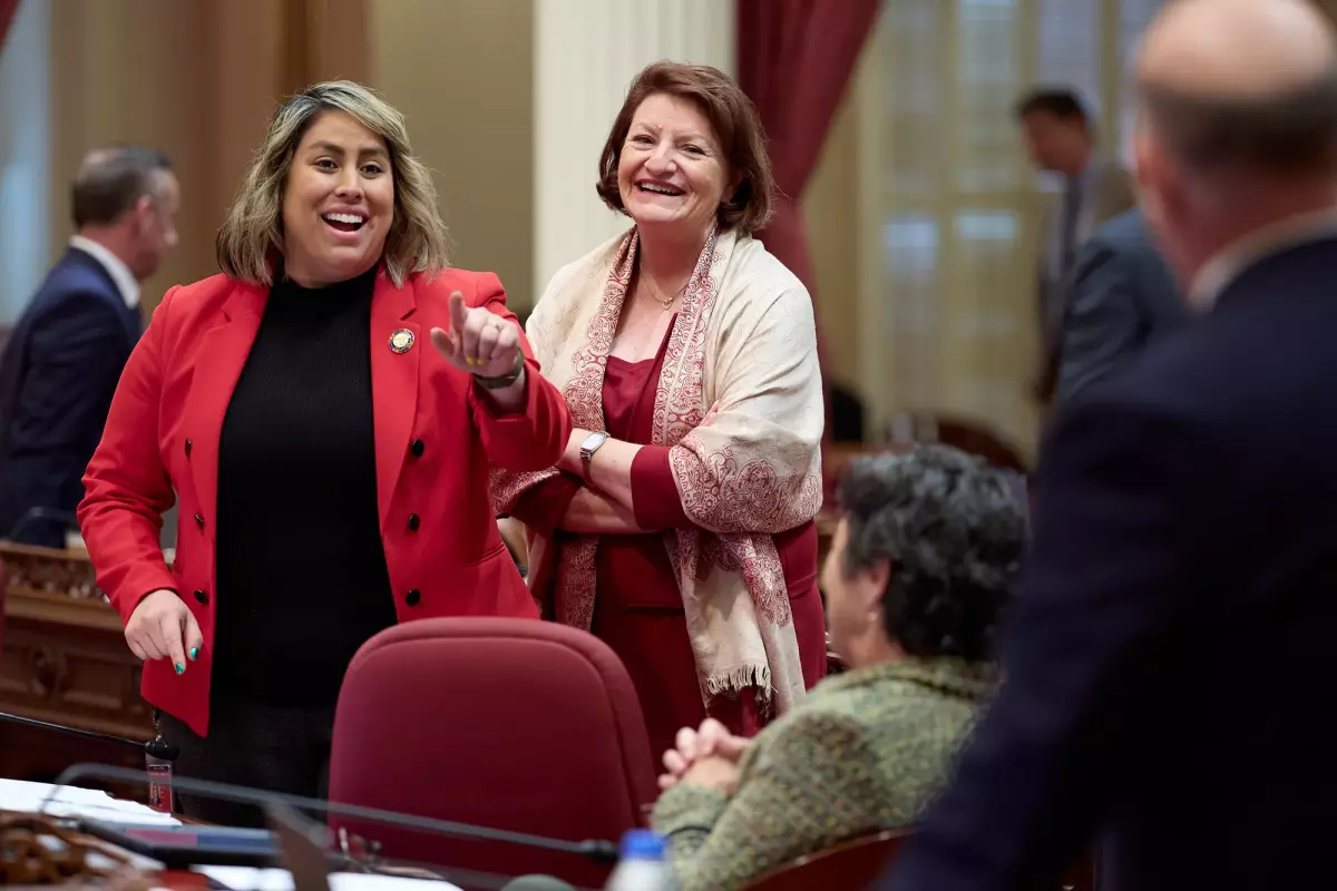 Sen. Caroline Menjivar and former California Senate leader Toni Atkins.