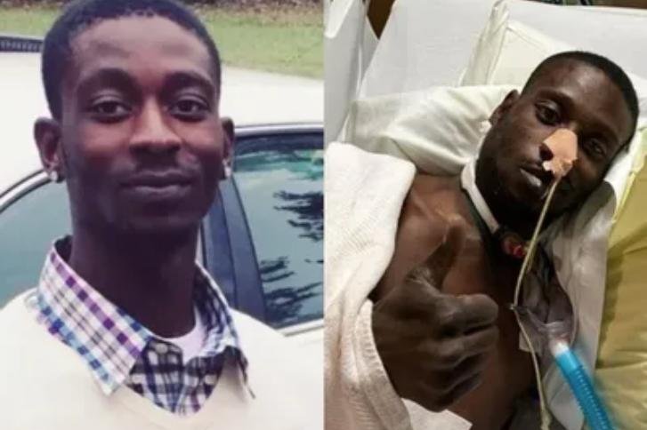 Michael Corey Jenkins, pictured before and after being assaulted by six former Rankin County Sheriff's deputies. The third of the six deputies, Daniel Opdyke, was sentenced Wednesday. The fourth, Christian Dedmon, was set for sentencing later Wednesday afternoon. Photo courtesy of Black Lawyers For Justice.