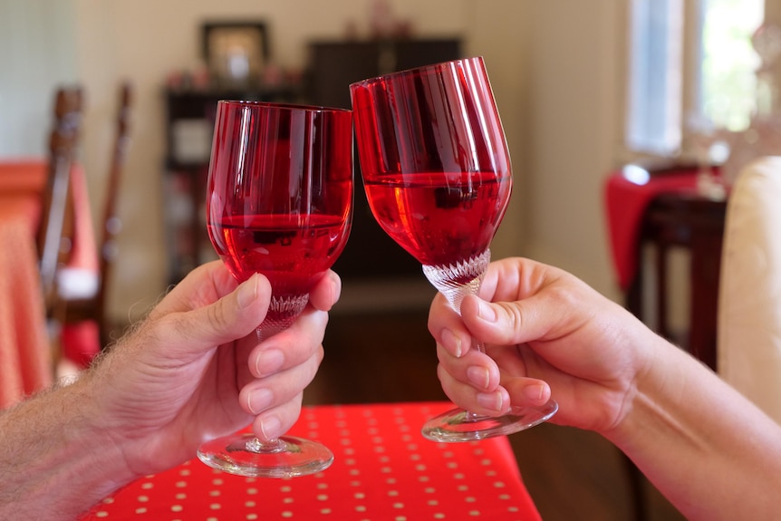 Wine glasses clinking at Wingham House, on the Mid North Coast