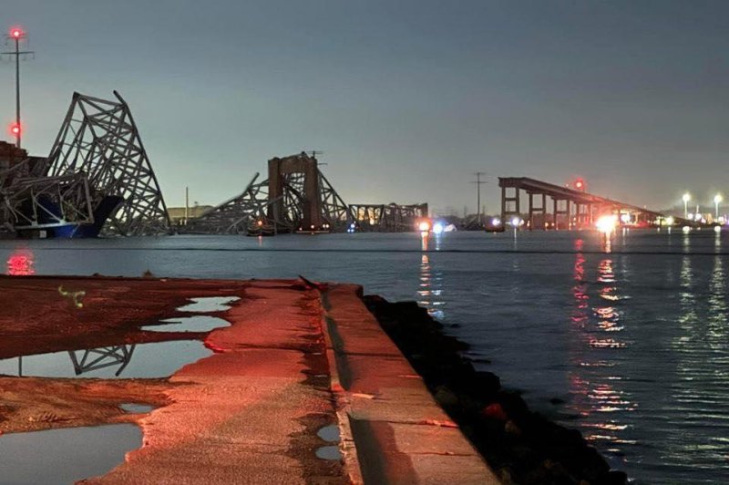 A ship struck the bridge in Baltimore shortly before 1:30 a.m., causing it to collapse into the river below. The extent of the collapse wasn't immediately clear. Photo courtesy Harford County MD Fire &amp; EMS/Facebook