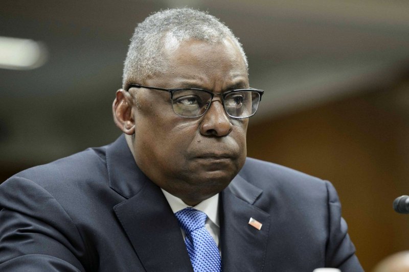 Secretary of Defense Lloyd Austin looks on during a Senate budget hearing in 2023. A California man pleaded guilty to selling $3.5 million of fake or used electronics to the Defense Department Thursday. Photo by Bonnie Cash/UPI