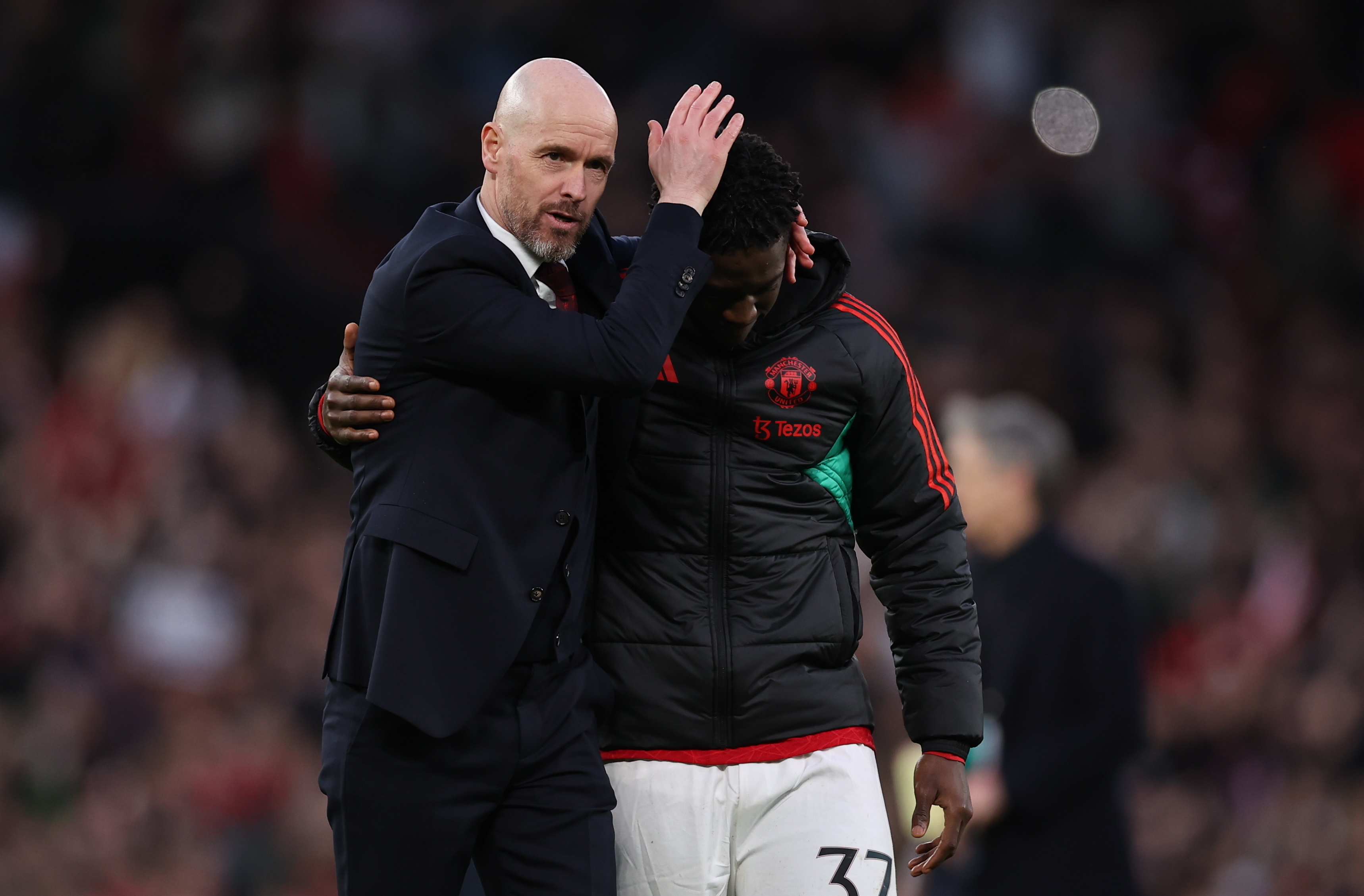 Man Utd boss Erik ten Hag with Kobbie Mainoo