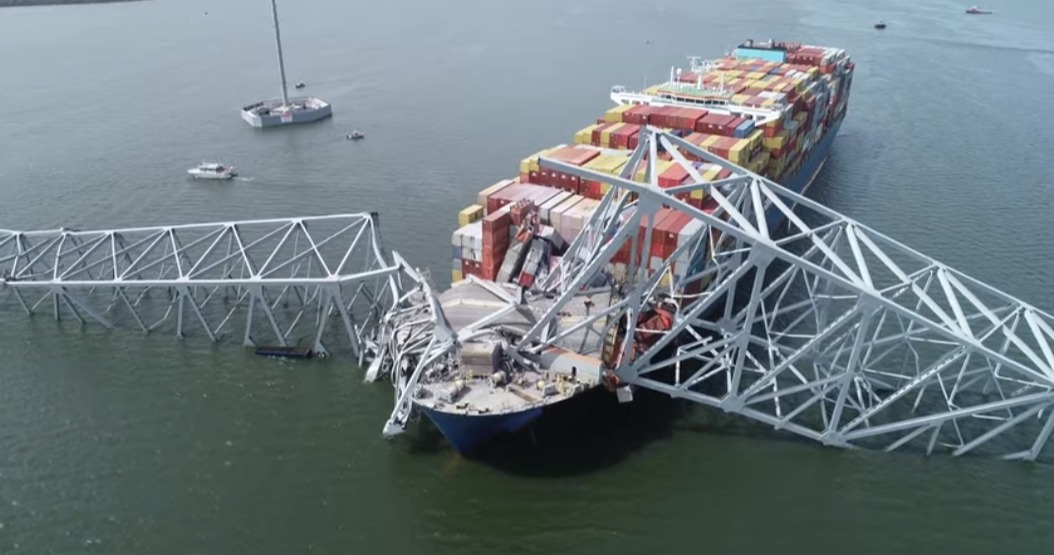 New footage shows the remains of the Francis Scott Key Bridge following its collapse in Maryland on Tuesday morning