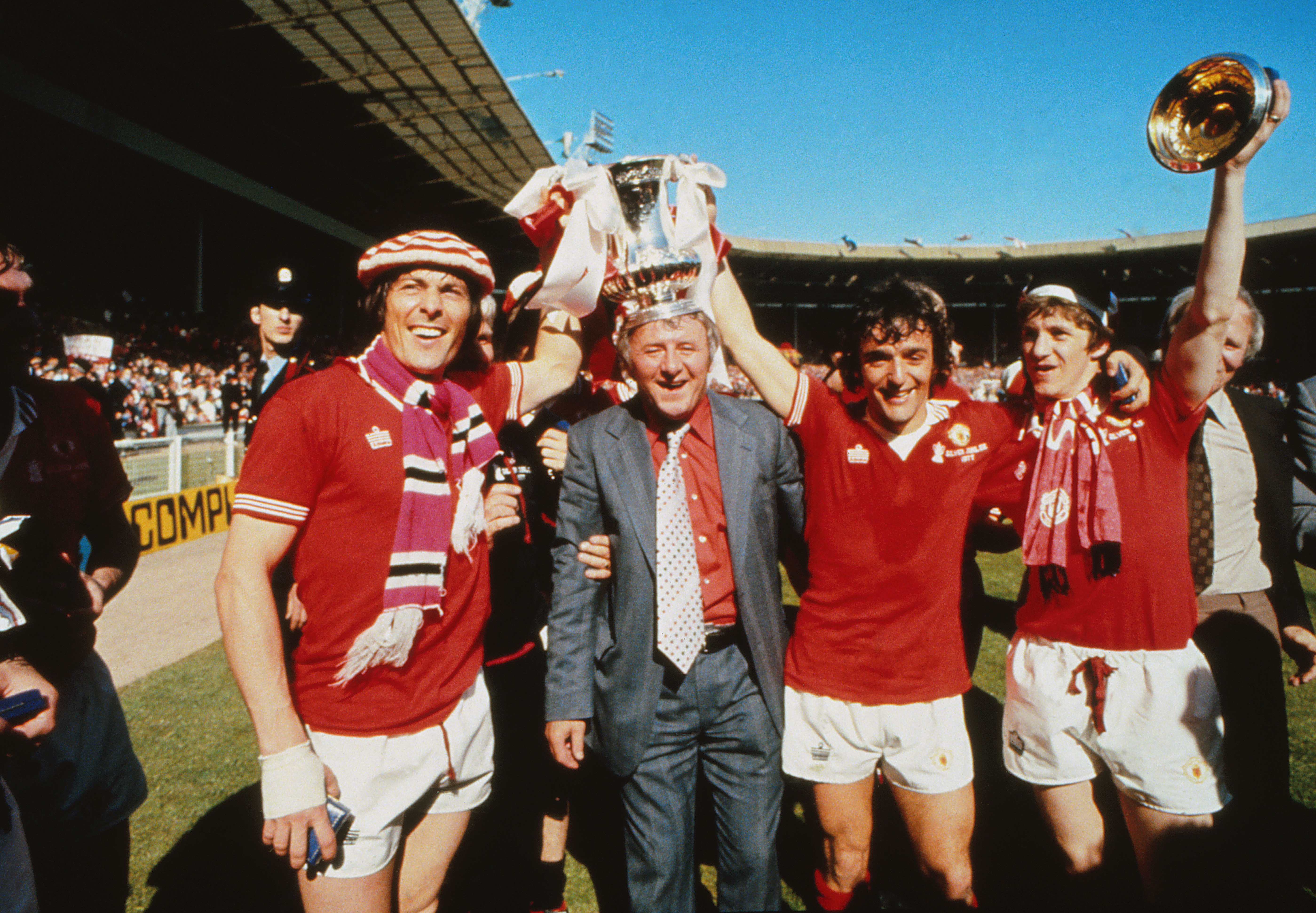 Stuart Pearson's (left) goal helped Manchester United to winning the 1977 FA Cup