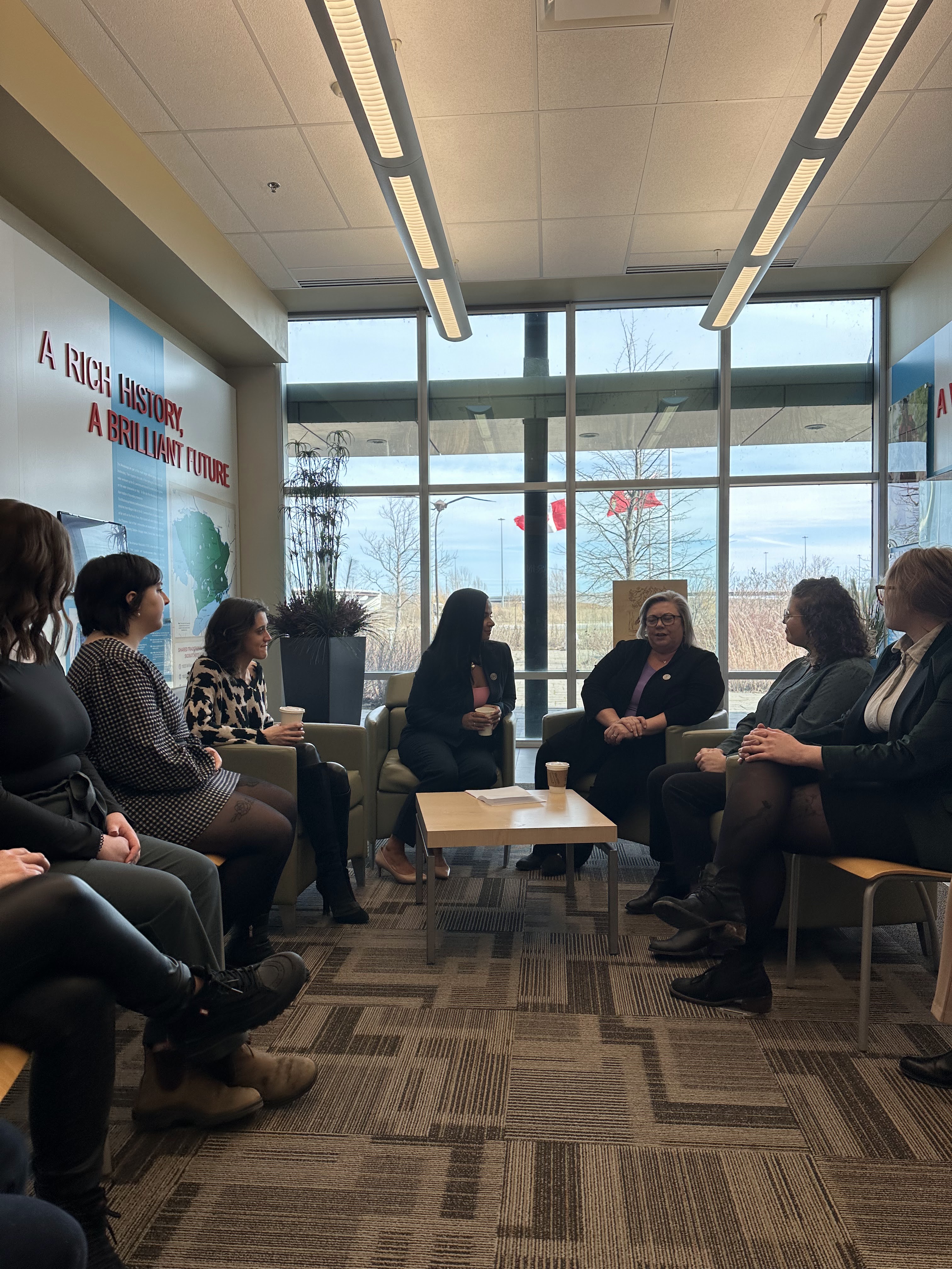 Nour Hachem-Fawaz, President of Build a Dream, and Melissa Young, Chief Executive Officer of Skilled Trades Ontario speaking with the new graduates.