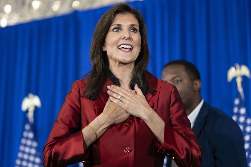 Republican presidential candidate Nikki Haley beat former President Donald Trump in the D.C. Republican Primary on Sunday night, making her the first woman to win a GOP primary race. Photo by Bonnie Cash/UPI