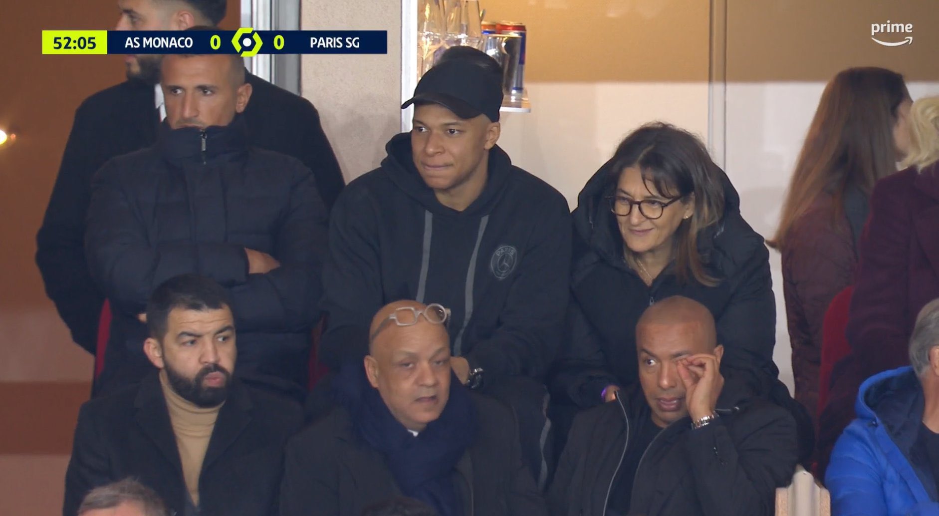 Kylian Mbappe watched PSG's 0-0 draw at Monaco in the stands with his mum