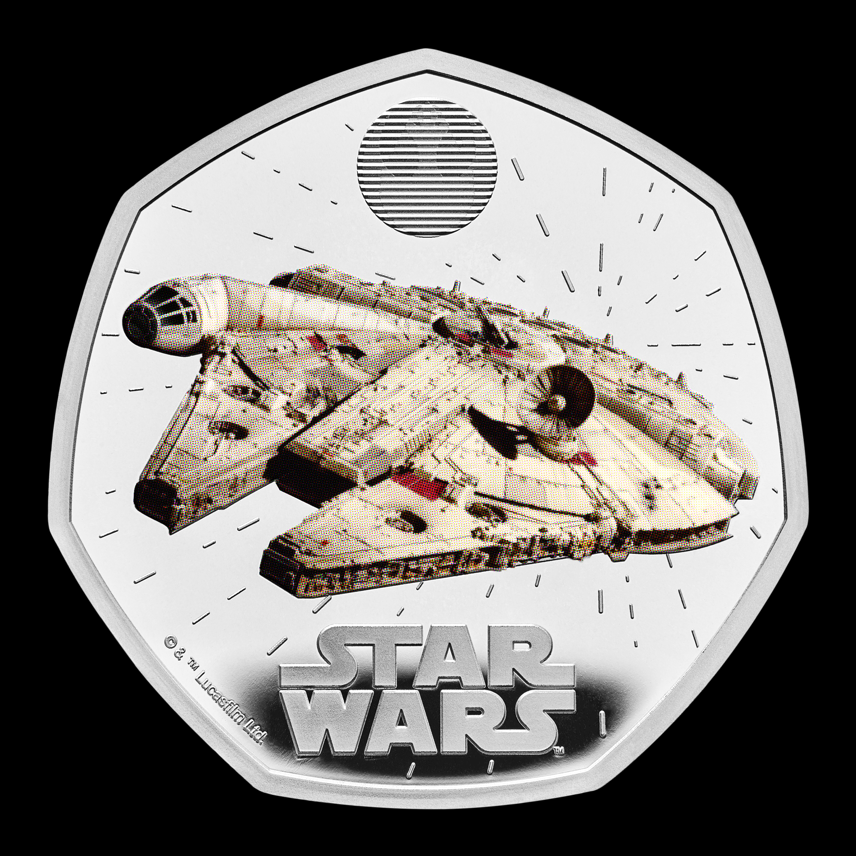 Iconic Star Wars ­spaceship The Millennium Falcon appears on a new 50p coin which goes on sale today