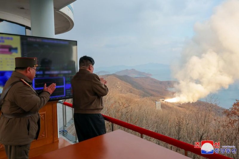 North Korean leader Kim Jong Un oversaw a test of a solid-fuel engine for a new intermediate-range hypersonic missile, state media reported Wednesday. Photo by KCNA/UPI