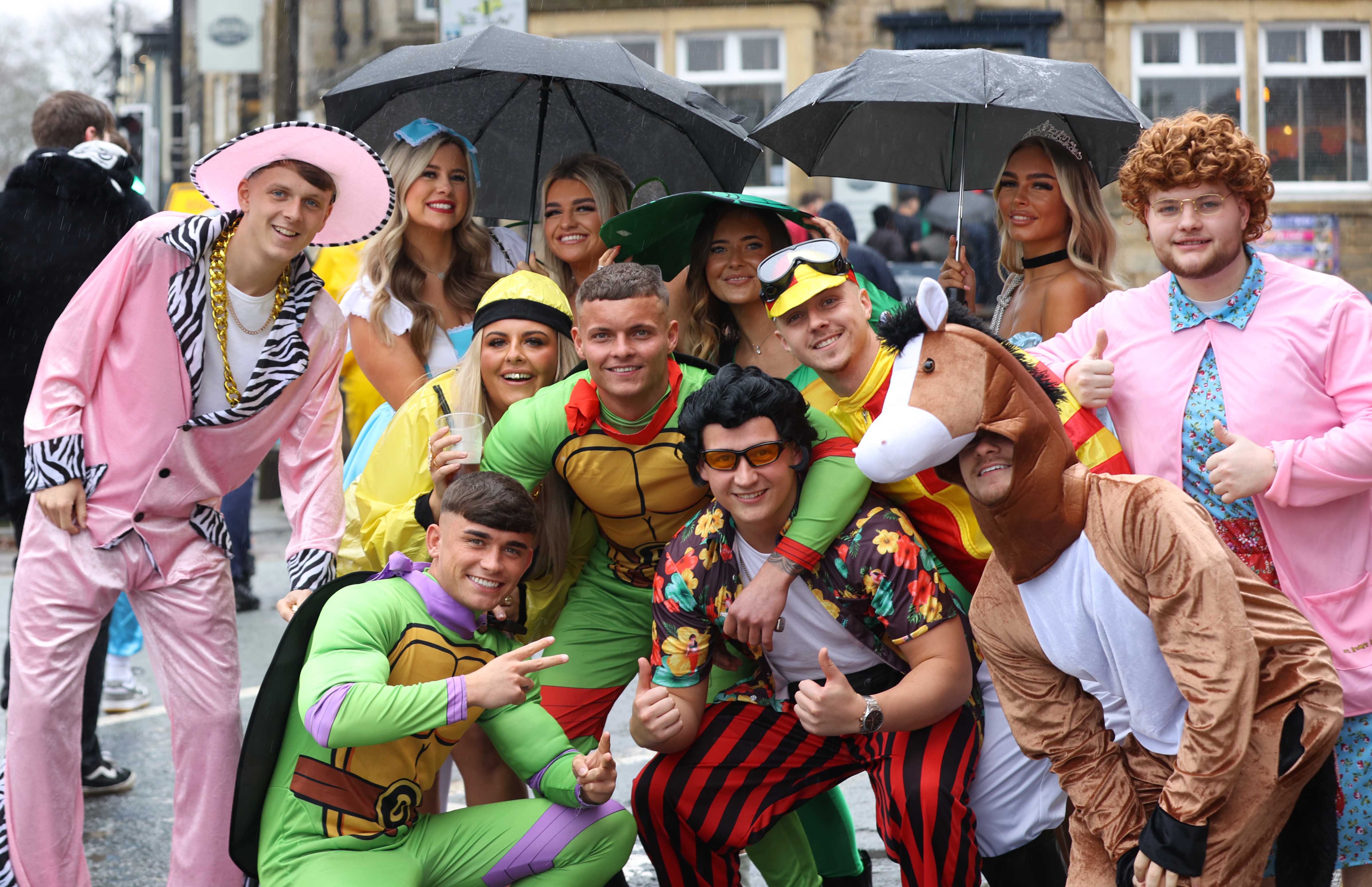 Groups of dressed-up pals took to the streets of Leeds on Saturday