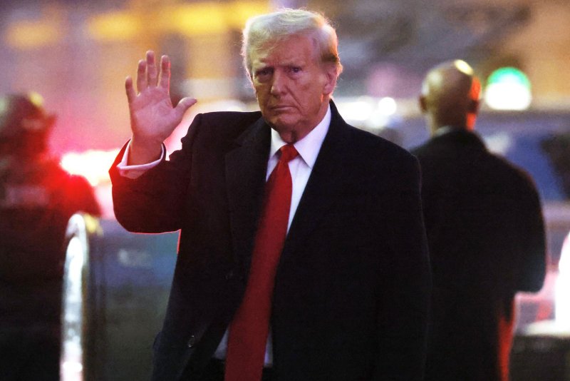 Former president Donald J. Trump arrives at 40 Wall Street for a press conference after listening to writer E. Jean Carroll testify in federal court for her second Civil Defamation Trial against Trump in New York City on January 17. On Tuesday, Trump's lawyers demanded a new trial after the jury awarded Carroll $83.3 million in damages. Photo by John Angelillo/UPI