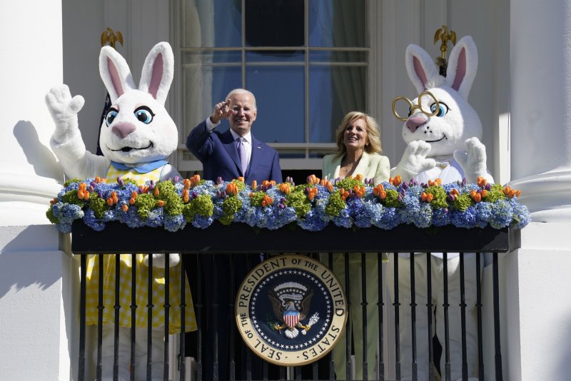 President Joe Biden and First lady Jill Biden greet guests at the Easter Egg Roll on the South Lawn of the White House on April 10, 2023. The tradition will continue on Monday. Fille Photo by Yuri Gripas/UPI